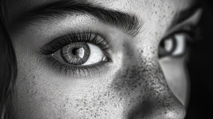Fototapeta premium Close-up shot of a woman's eye featuring freckles