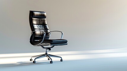 A sleek black office chair on a minimalistic background, ideal for professional settings.