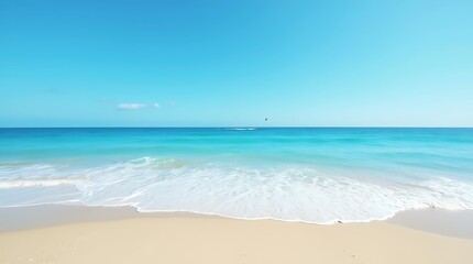 Fototapeta premium Serene Ocean Beach Scene with Birds in Flight, Generative AI