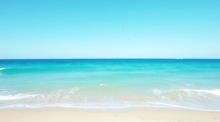 Fototapeta premium Serene Ocean Beach Scene with Birds in Flight, Generative AI