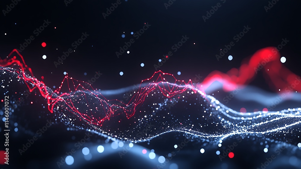 Poster dynamic red data visualization representing stock market trends and financial analysis