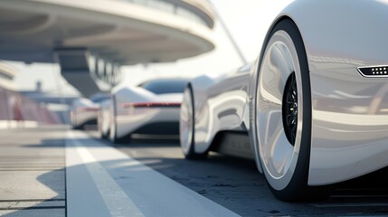Sleek modern car seamlessly merging with another on futuristic highway, symbolizing technological integration and innovation in automotive design and transportation advancements.