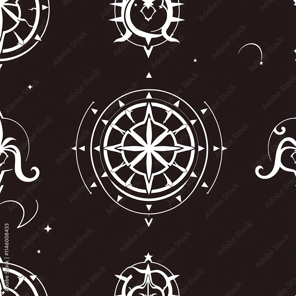 Poster celestial compass seamless pattern: a mystical and enchanting pattern featuring repeating celestial 