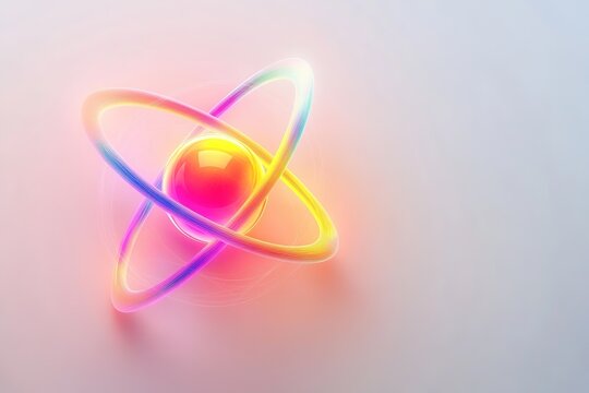 Colorful neon atom model on gradient background
