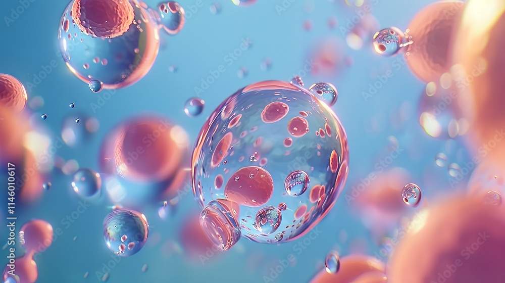 Poster 3d illustration of a futuristic science background featuring a detailed molecule and atom model with