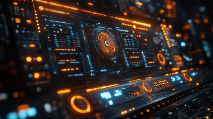 Fototapeta premium Futuristic Tech Interface: Orange and Blue Digital Dashboard Display