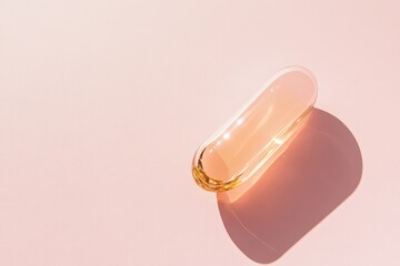 Obraz premium Transparent Capsule on Soft Pink Background - Minimalist Health and Wellness Concept