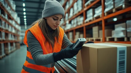 Warehouse worker scanning barcode in logistics center for efficient inventory management