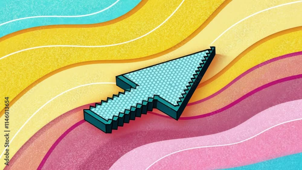 Poster a swirling gradient of electric yellow and soft pink envelops the scene with a chunky pixel art curs