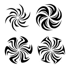 Fototapeta premium Four black abstract spiral designs with unique patterns, creating a dynamic and visually engaging effect.