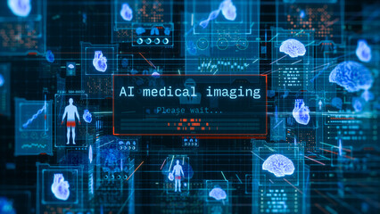 Futuristic fictional interface for ai driven healthcare, remote patient monitoring, online medical consultation and diagnosis, artificial intelligence medical imaging (3d render)