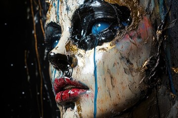 A detailed shot of a female figure sculpture with intricate facial features