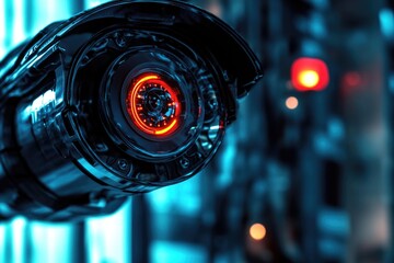 A close-up shot of a camera's red light, often used for low-light photography or indicating recording mode