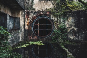 An old building with a round window in the middle, suitable for use as a historic landmark or architectural illustration
