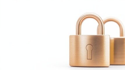 Naklejka premium Two brass padlocks are positioned closely together, symbolizing security and protection in a minimalist setting.