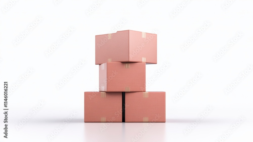 Poster a stack of four cardboard boxes arranged neatly, with a plain background emphasizing their shape and