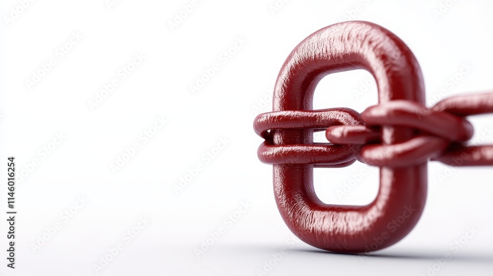 Aufkleber a close-up of a red link in a chain, emphasizing its texture and strength against a simple, white ba