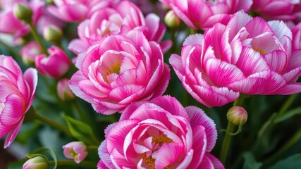 Obraz premium Close-up shot of beautiful pink and white ranunculus flowers in full bloom, soft focus, nature
