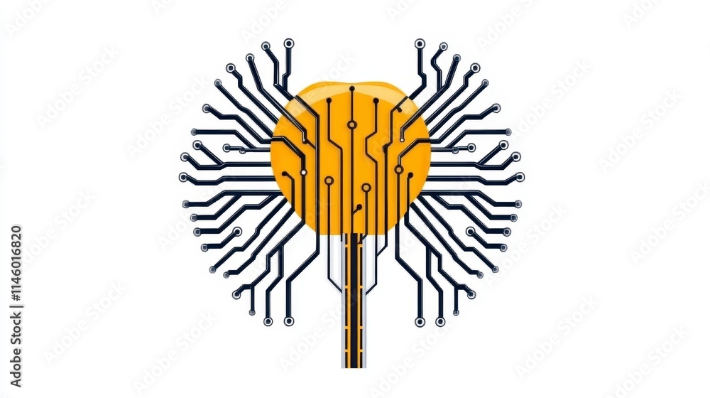 Poster a stylized graphic depicting a brain formed from circuit lines, symbolizing the intersection of tech
