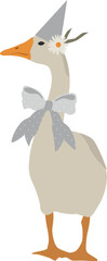 Flat vector goose with ribbon bow and hat  illustration. Vector festive birthday cliparts of domestic bird in retro style perfect for invitations, greeting cards. Farming  © DigARTbyHavroshka