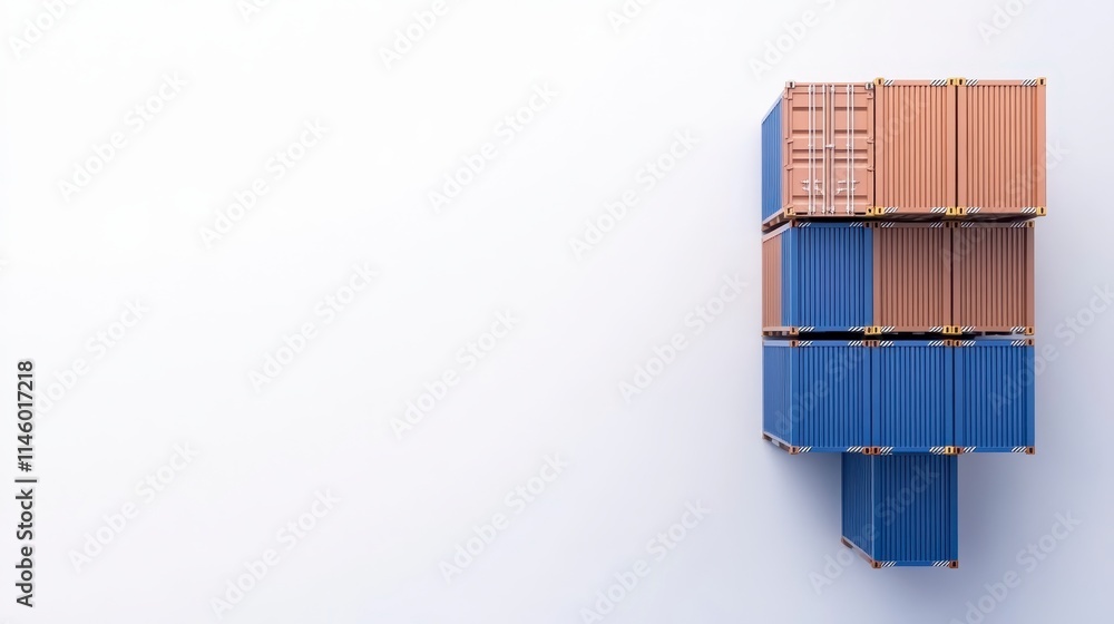 Poster a stack of colorful shipping containers arranged in a modern design against a minimalist backdrop, e