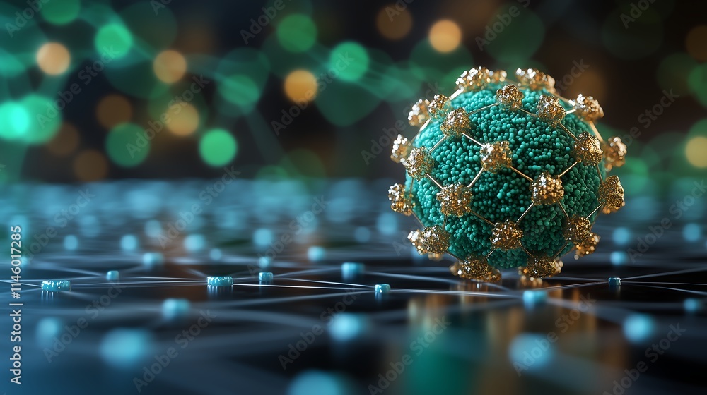 Poster microscopic view: a detailed and intricate representation of a virus, captured in a 3d rendering, sh