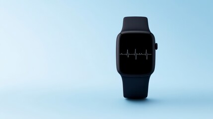 A sleek smartwatch displaying a heart rate monitor on a minimalist background, showcasing modern technology and health tracking features.