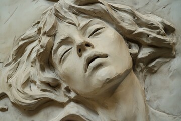 A detailed view of a sculpted female face, great for use in art-related projects or as a symbol of femininity