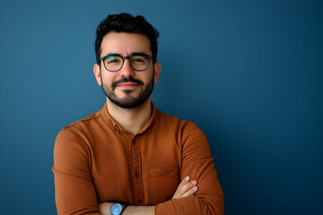 Fototapeta premium Confident young man portrait studio setting professional photography neutral background close-up view personal branding concept