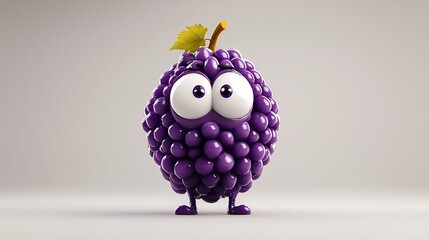 Fototapeta premium Cute cartoon grape with surprised expression.