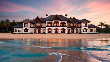 Exterior Of Modern House on Beach, Beach Buildings, Generative Ai