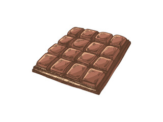 Hand-drawn colored chocolate bar sketch in vintage style illustration