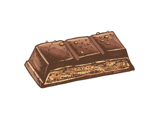 Chocolate bar with textured surface in hand-drawn colored sketch style