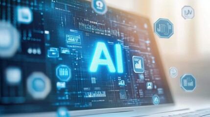 A computer screen with a blue screen that says AI. Generative AI