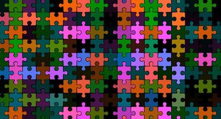 Seamless jigsaw puzzle pieces background. Jigsaw grid colorful puzzle pieces background.