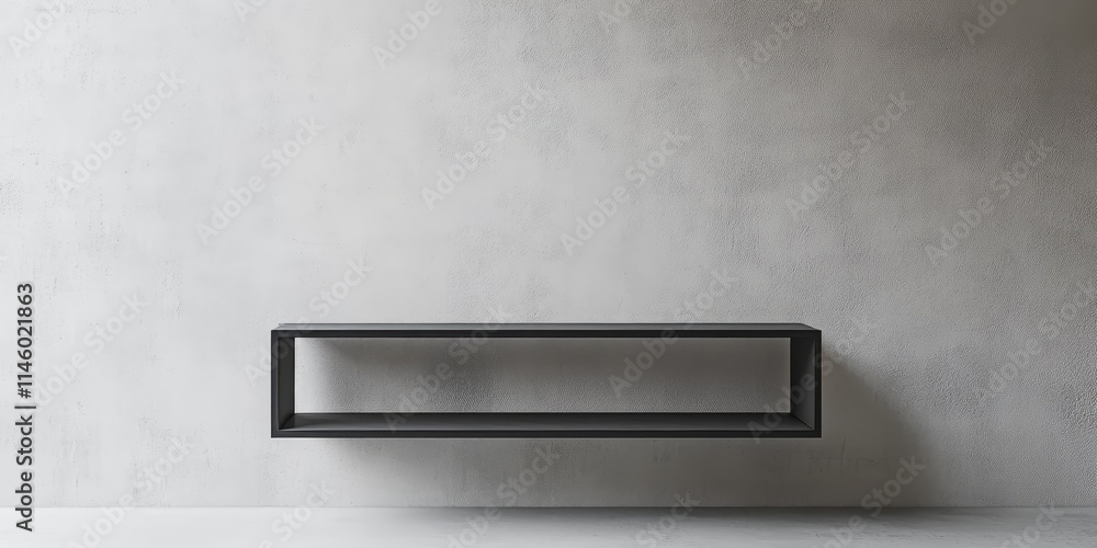 Poster a simple shelf featuring a design frame that remains blank, embodying a minimalist aesthetic. this m