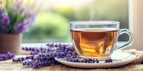 Fototapeta premium Enjoy a soothing tea and calming lavender spa experience that promotes relaxation and tranquility, perfect for unwinding and rejuvenating your mind and body.