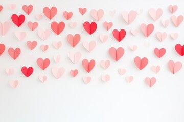 Hanging Pink and Red Paper Heart Decorations on White Background for Valentine’s Day