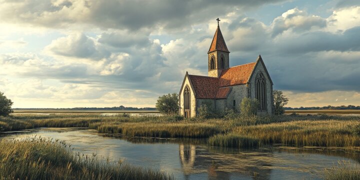 12th Century church located on the marsh, showcasing the architectural beauty of a historic church. This church offers a glimpse into the rich heritage of medieval church design.