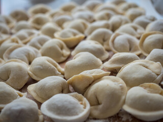 National cuisine. Siberian handmade dumplings