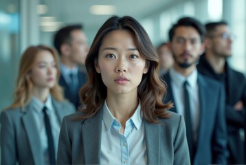 Fototapeta premium Serious businesswoman leading diverse team in modern office