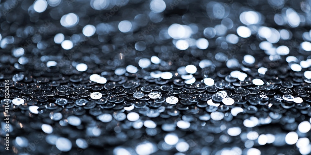 Poster close up of a shimmering silver sequins pattern, creating a stylish texture ideal for fashion backgr