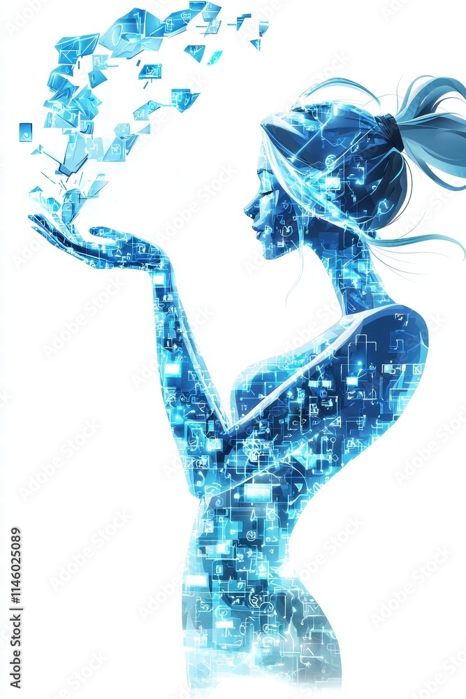 Poster digital transformation and innovation abstract concept graphic art virtual environment side view tec