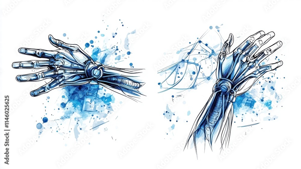 Poster Exploring robotic arm design in technical illustration digital studio conceptual art high-tech environment close-up viewpoint