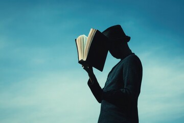 A person holding a book, likely reading or studying