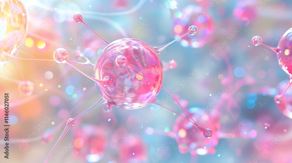 Aufkleber abstract representation of atom or molecule structure with a focus on medical science, 3d illustrati