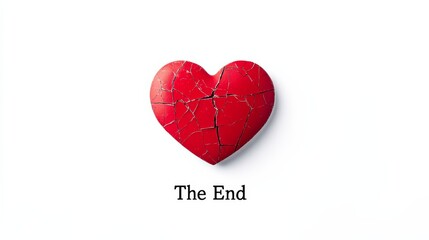 Broken Heart with “The End” Text on White Background.