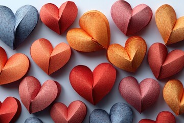 Obraz premium A cluster of paper hearts caught in a tight shot, perfect for representing love and affection