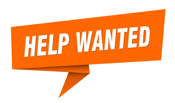 HELP WANTED banner, speech bubble, label, sign