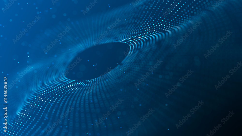 Poster digital binary data tunnel. abstract connection of dots on dark background. concept of network. 3d